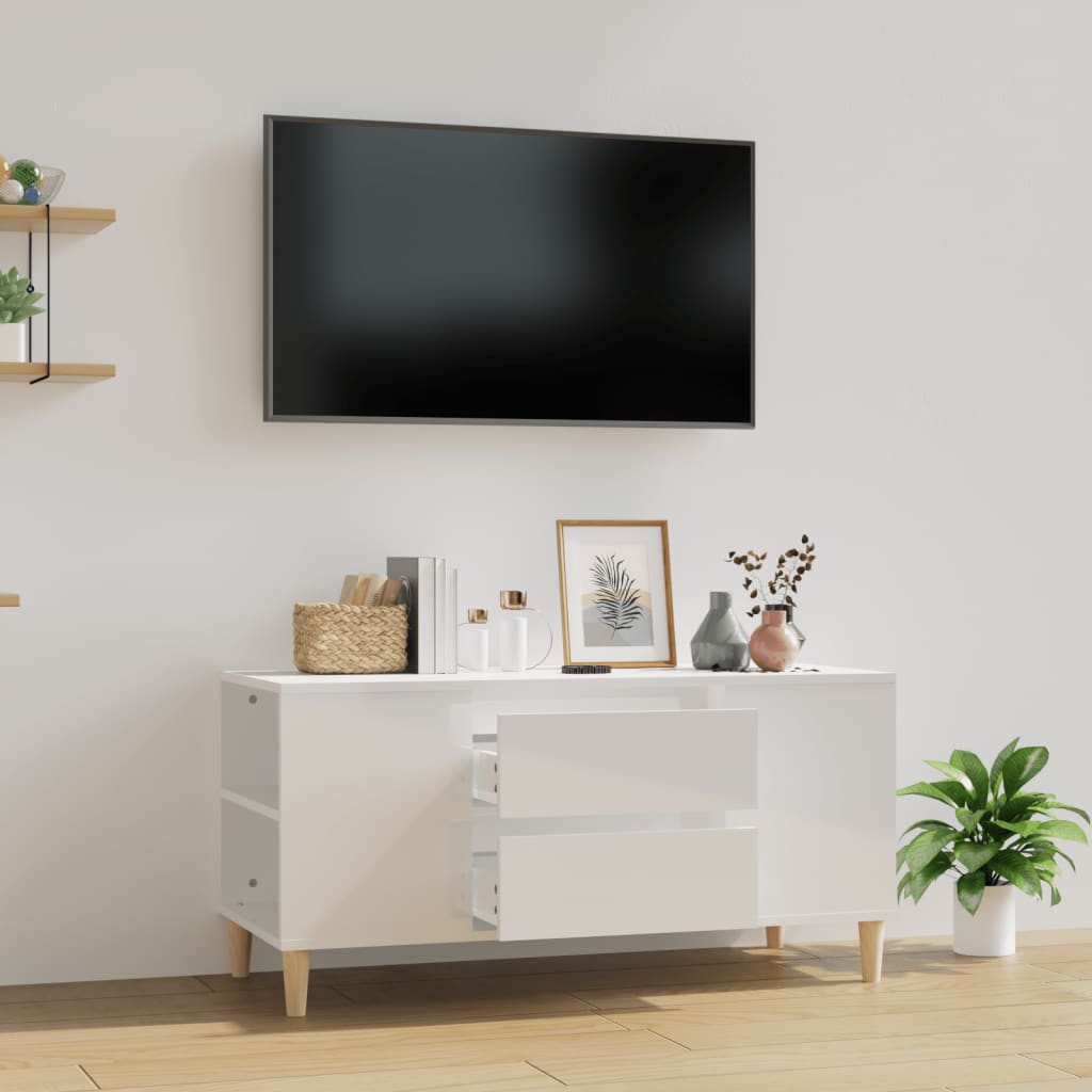 vidaXL TV skapītis, spīdīgi balts, 102x44,5x50 cm, inženierijas koks