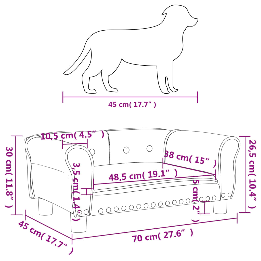 vidaXL gulta suņiem, tumši pelēka, 70x45x30 cm, samts