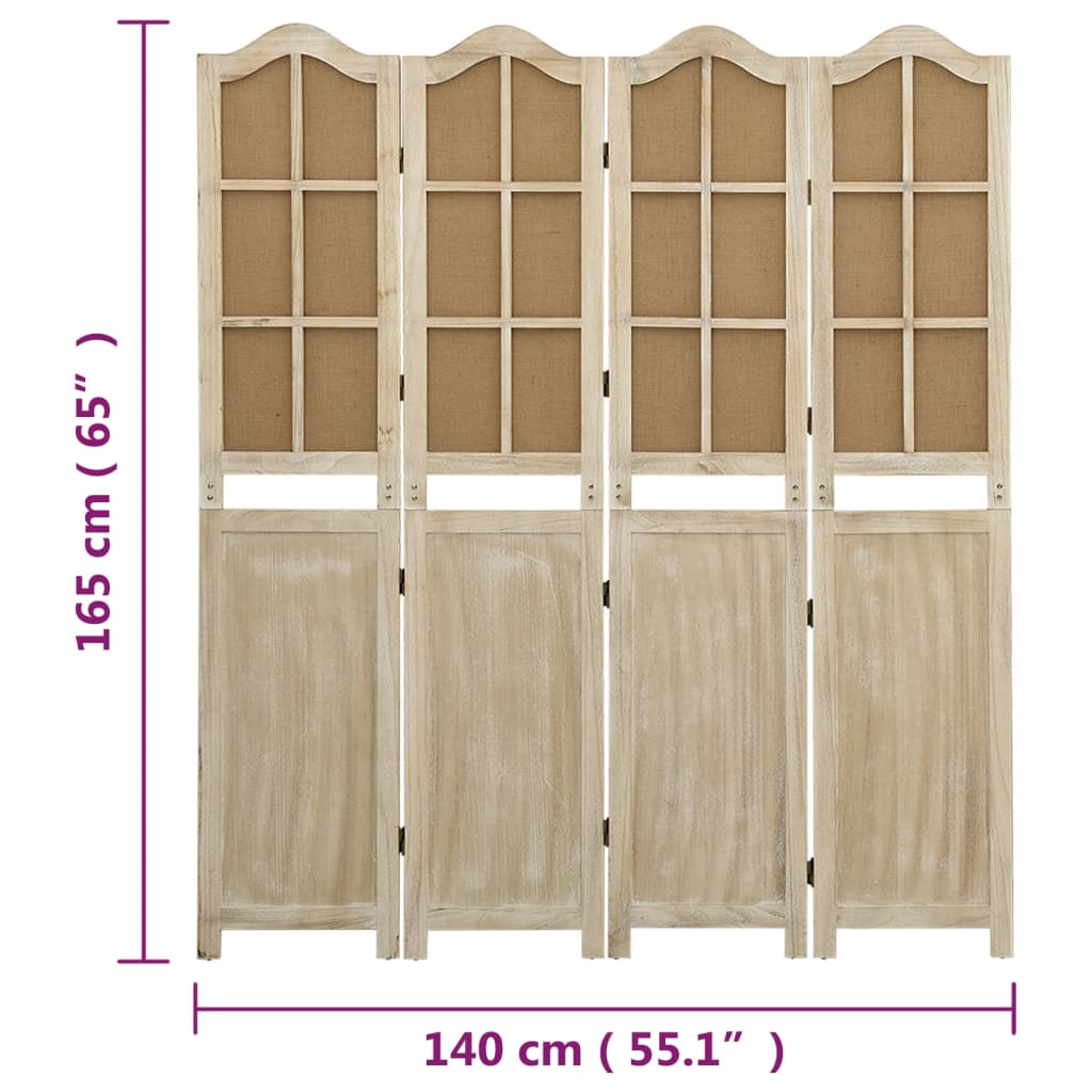 vidaXL 4 paneļu istabas aizslietnis, 140x165 cm, brūns audums