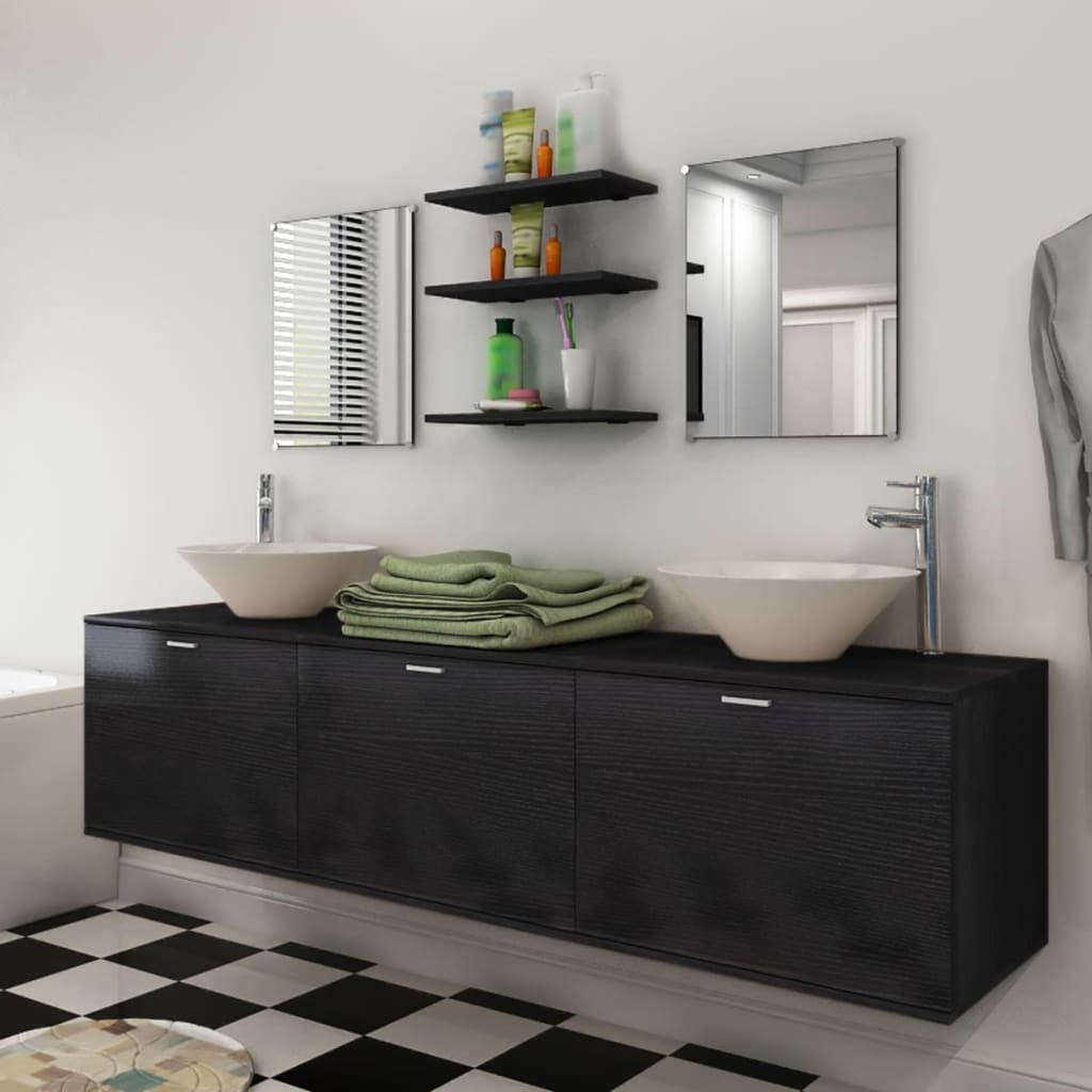 vidaXL vannas istabas mēbeles, izlietnes un krāni, 10 gab, melns