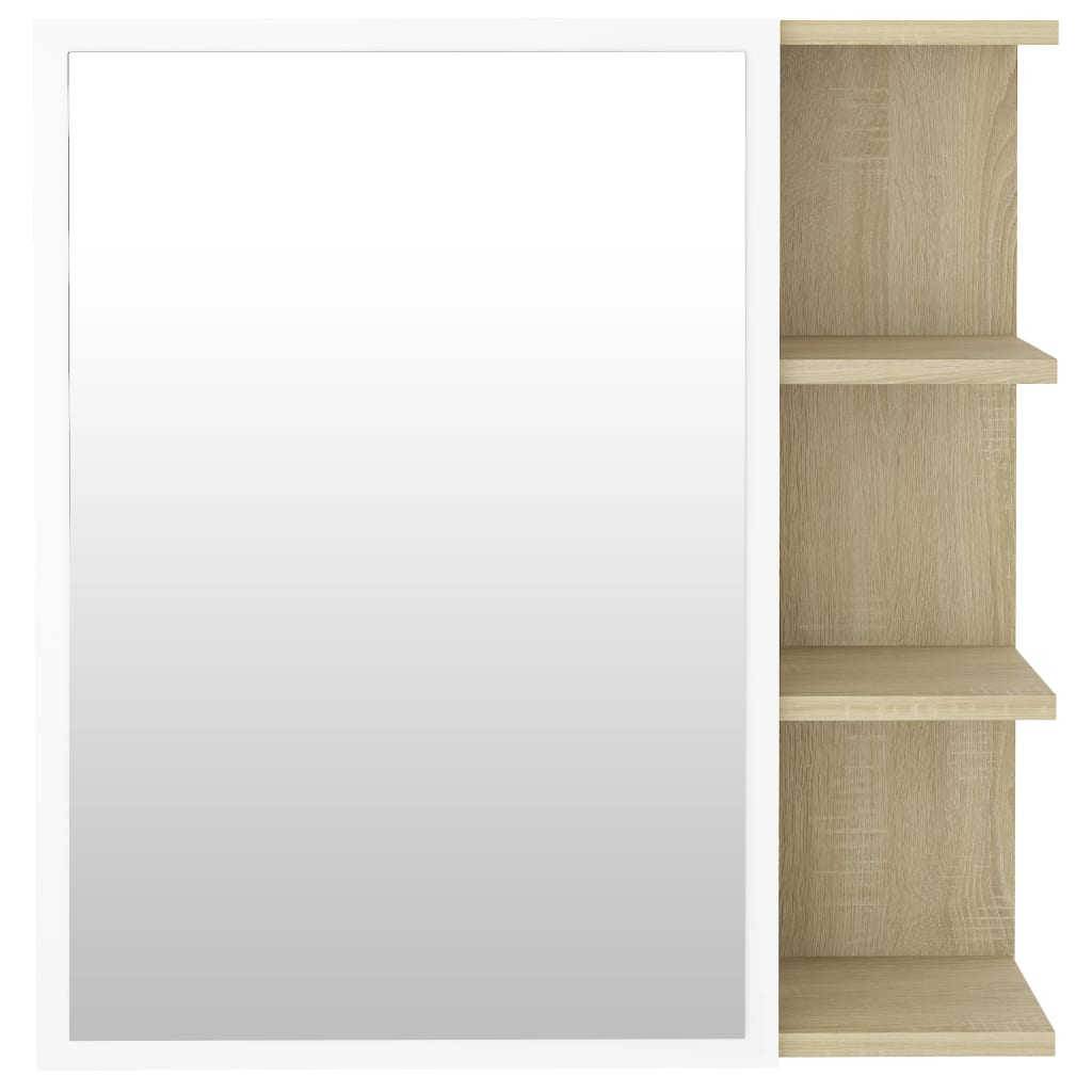 vidaXL vannasistabas spoguļskapītis, balts, ozolkoka, 62,5x20,5x64 cm