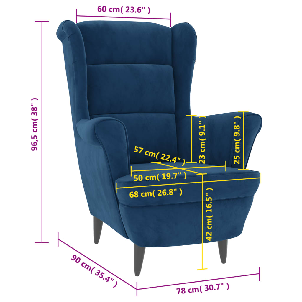 vidaXL atpūtas krēsls, zils samts