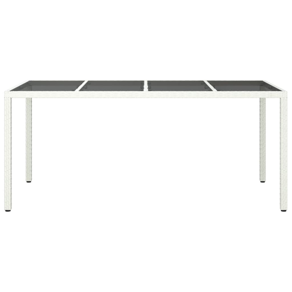 vidaXL dārza galds, 190x90x75 cm, rūdīts stikls, balta PE rotangpalma