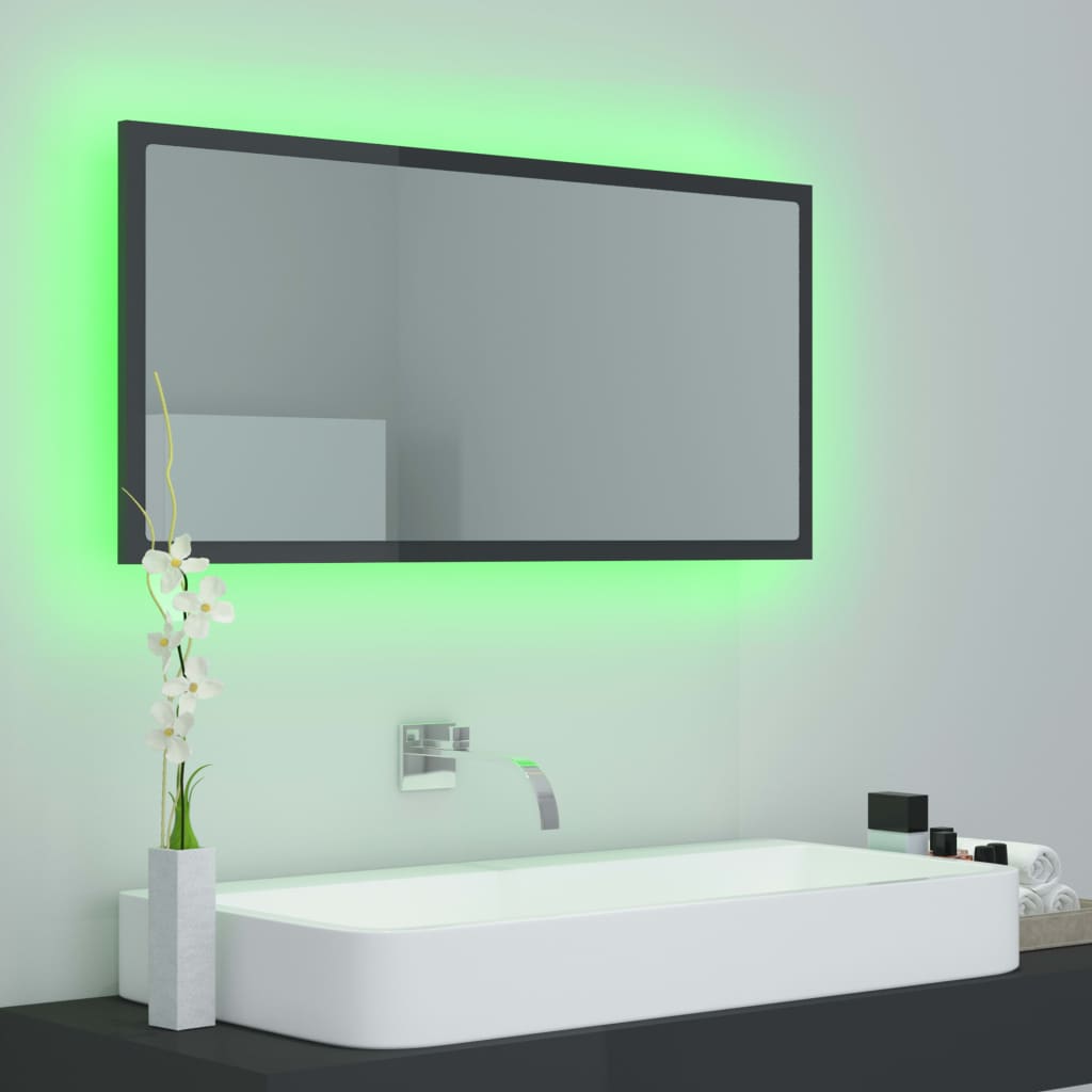 vidaXL vannasistabas spogulis, LED, spīdīgi pelēks, 90x8,5x37, akrils
