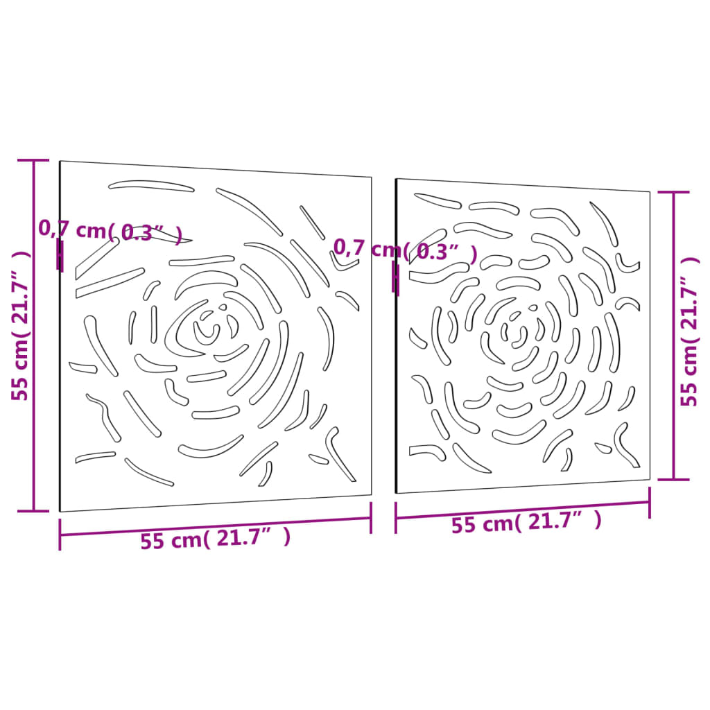 vidaXL dārza sienas rotājumi, 2 gab., 55x55 cm, tērauds, rūsas efekts