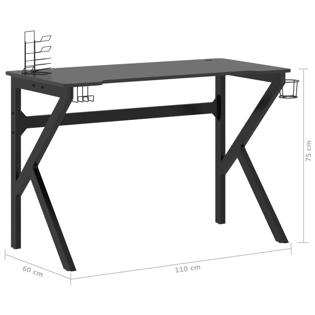vidaXL datorspēļu galds, K-formas kājas, melns, 110x60x75 cm