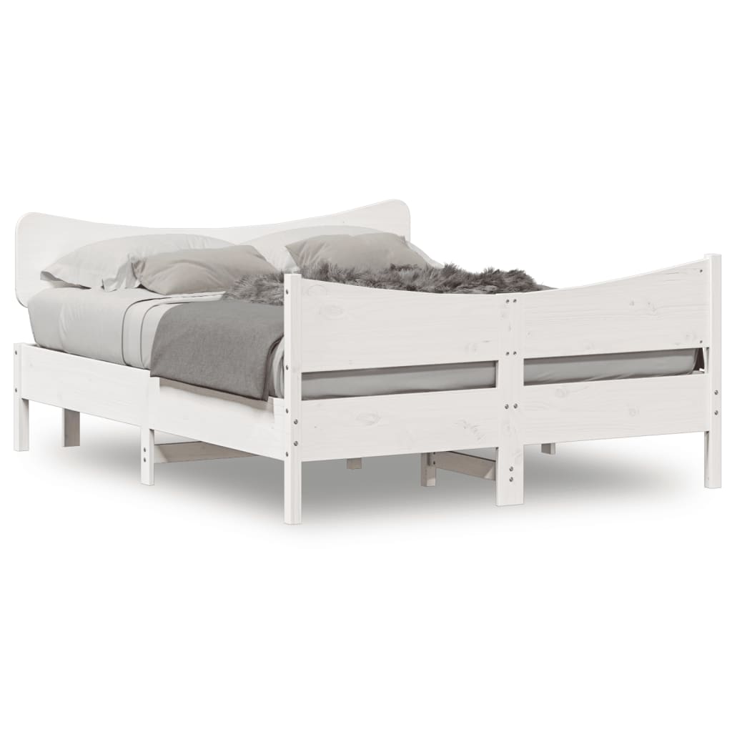 vidaXL gultas rāmis ar galvgali, balts, 140x200 cm, priedes masīvkoks