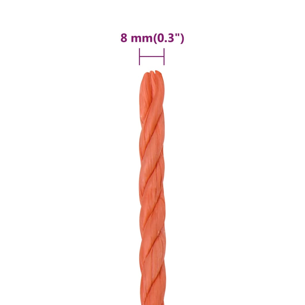 vidaXL darba virve, oranža, 8 mm, 25 m, polipropilēns