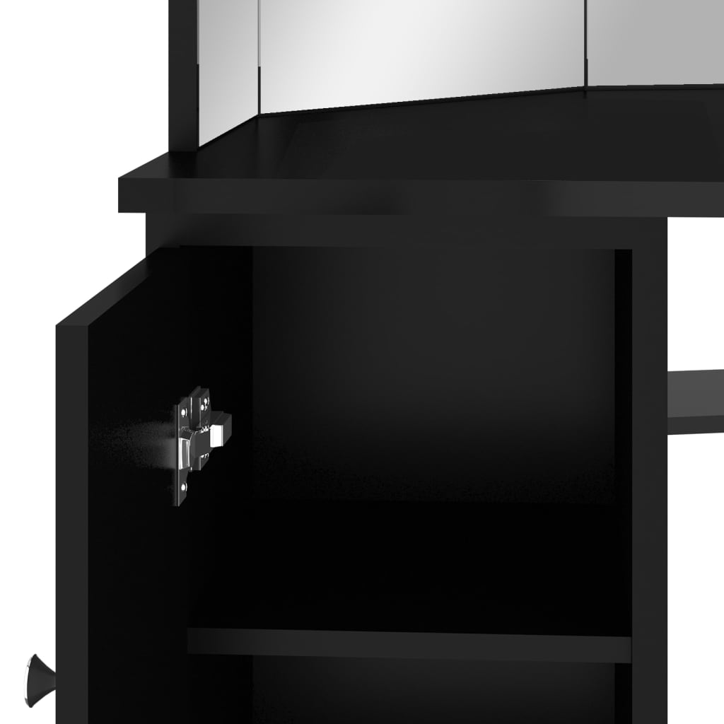vidaXL stūra spoguļgaldiņš ar LED, melns, 111x54x141,5 cm