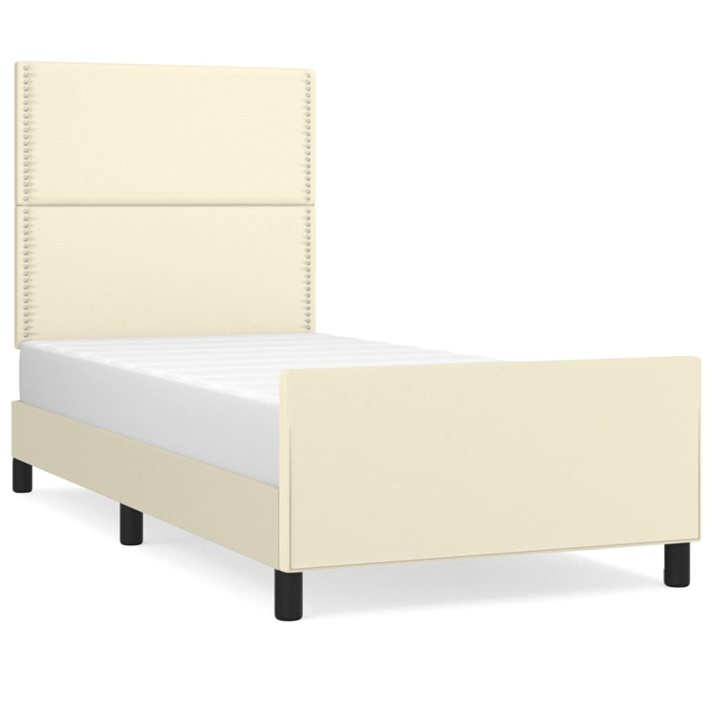vidaXL gultas rāmis ar galvgali, krēmkrāsas, 90x190 cm, mākslīgā āda