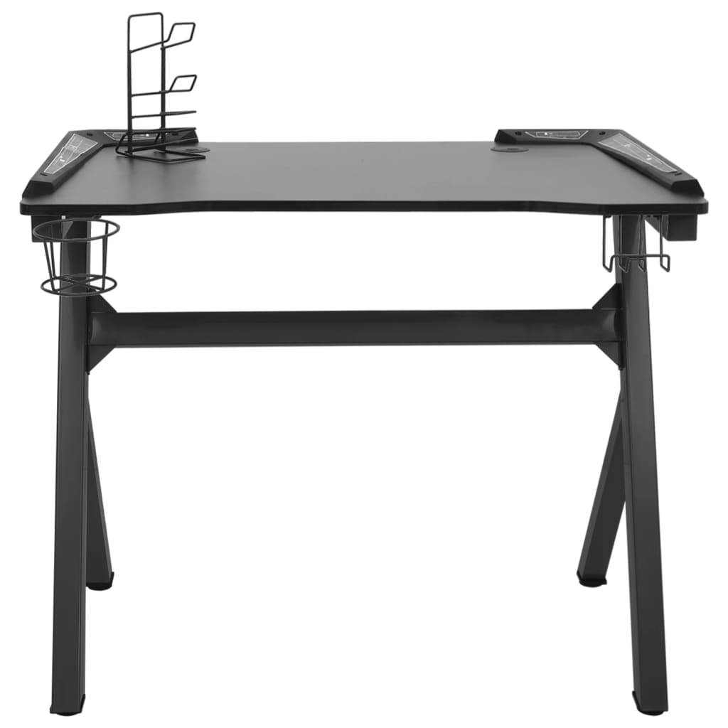 vidaXL datorspēļu galds ar LED, Y-formas kājas, melns, 90x60x75 cm