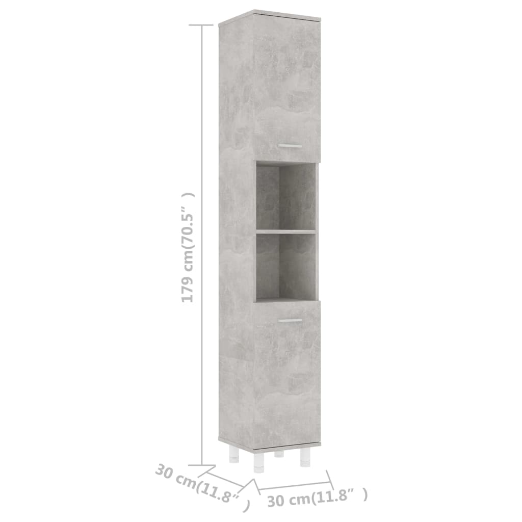vidaXL vannasistabas skapītis, pelēks, 30x30x179 cm, skaidu plāksne