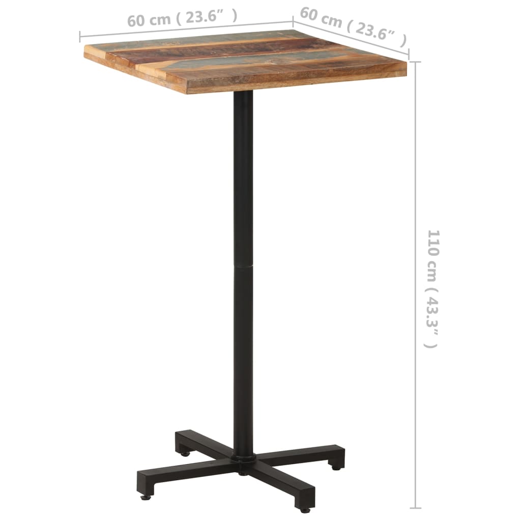 vidaXL bistro galds, kvadrātveida, 60x60x110 cm, pārstrādāts masīvkoks