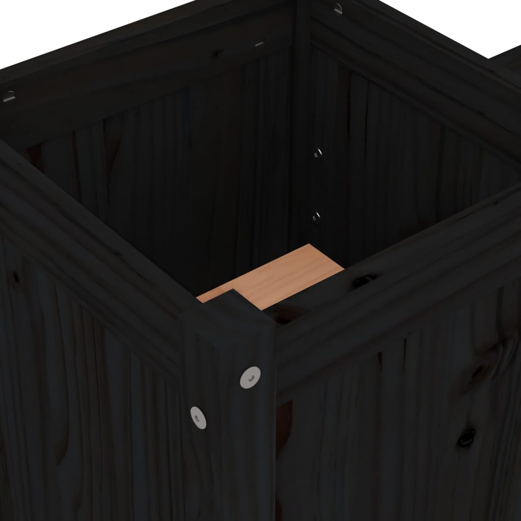 vidaXL sols ar puķu kastēm, melna, 180x36x63 cm, priedes masīvkoks