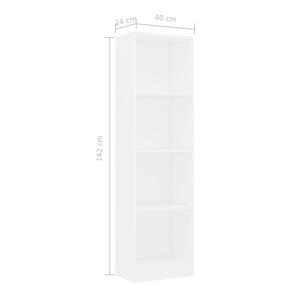 vidaXL 4-līmeņu grāmatu plaukts, balts, 40x24x142 cm, skaidu plāksne