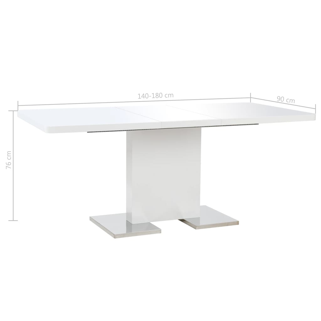 vidaXL izvelkams virtuves galds, 180x90x76 cm, spīdīgi balts MDF