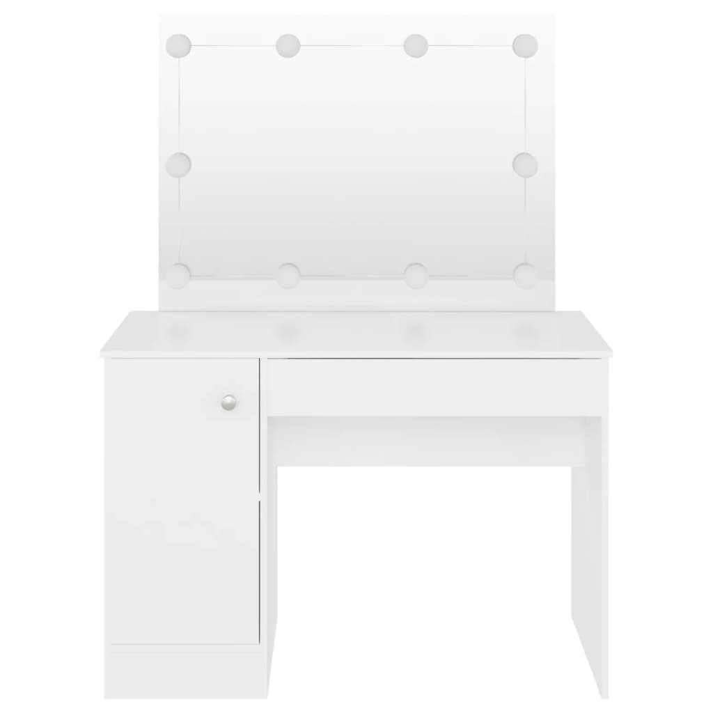 vidaXL kosmētikas galds ar LED gaismām, 110x55x145 cm, MDF, balts