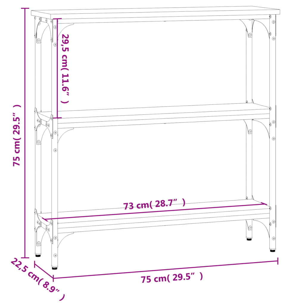 vidaXL konsoles galdiņš, melns, 75x22,5x75 cm, inženierijas koks