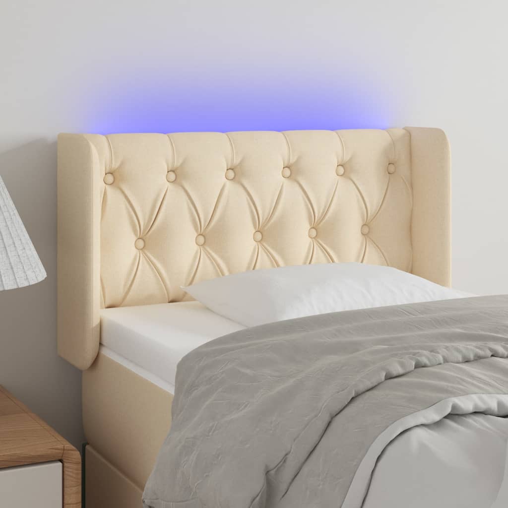 vidaXL gultas galvgalis ar LED, 83x16x78/88 cm, krēmkrāsas audums