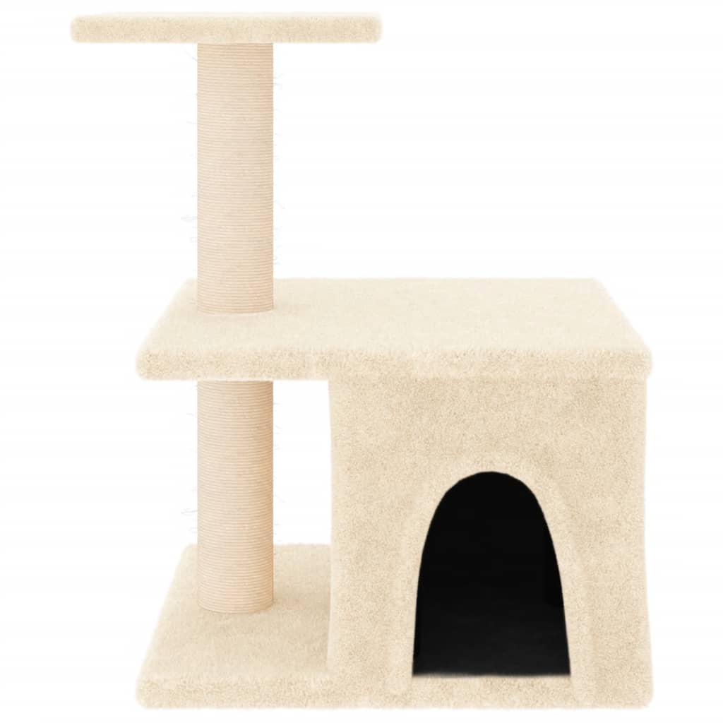 vidaXL kaķu māja ar sizala stabiem nagu asināšanai, 48 cm, krēmkrāsas