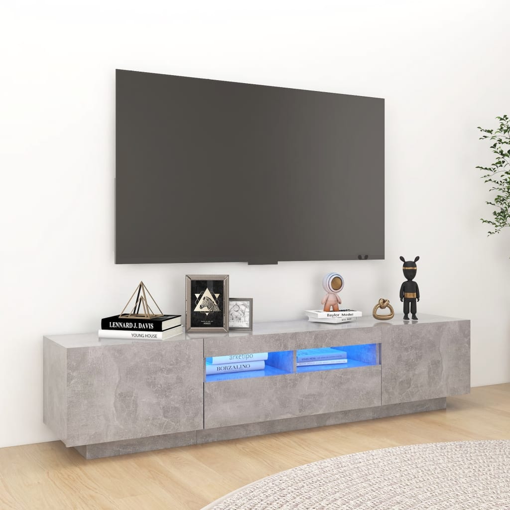vidaXL TV skapītis ar LED lampiņām, 180x35x40 cm, betona pelēks