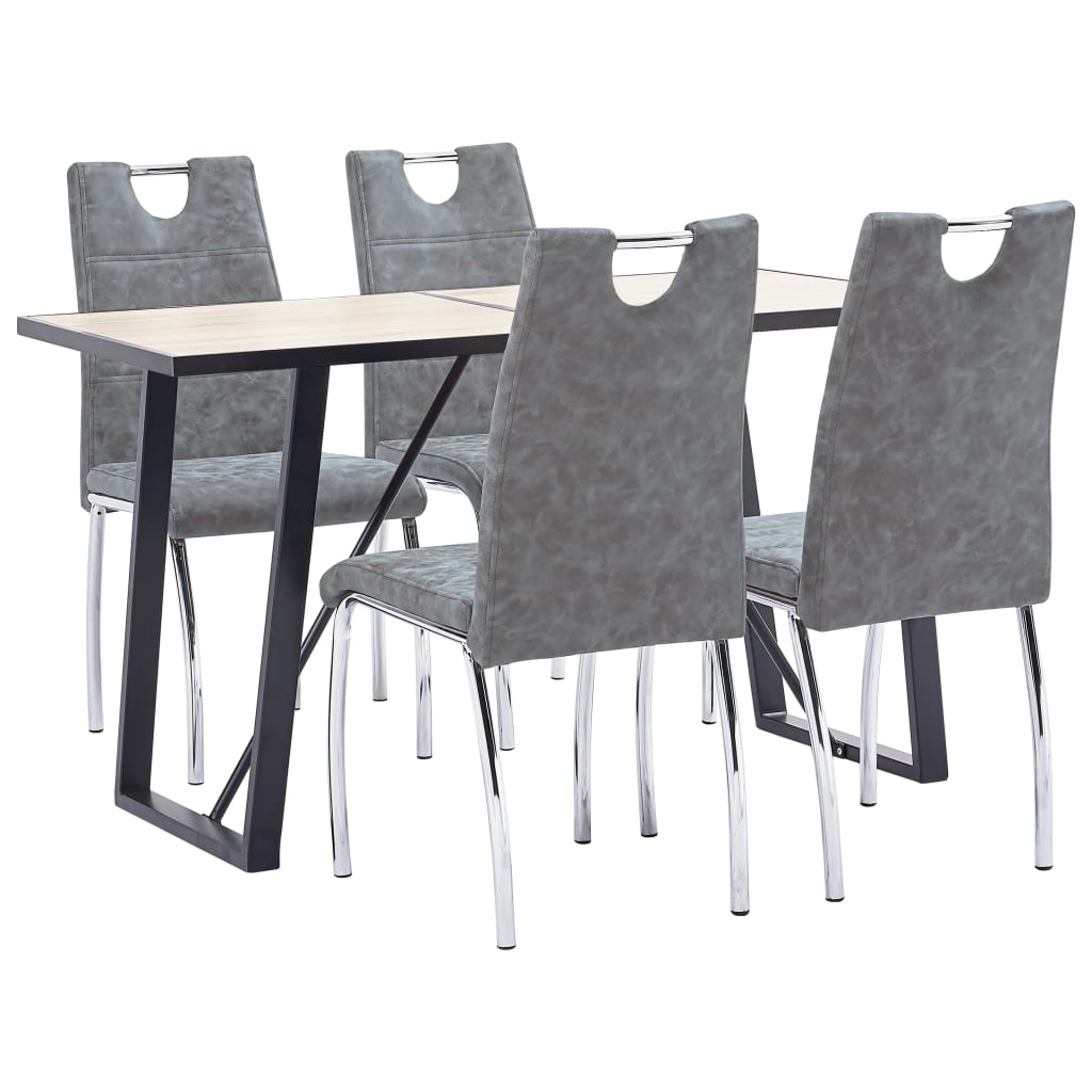 vidaXL virtuves galds un 4 krēsli, pelēka mākslīgā āda