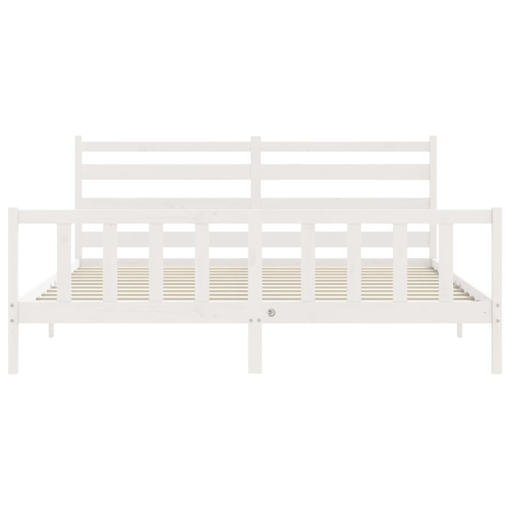 vidaXL gultas rāmis ar galvgali, 200x200 cm, masīvkoks, balts