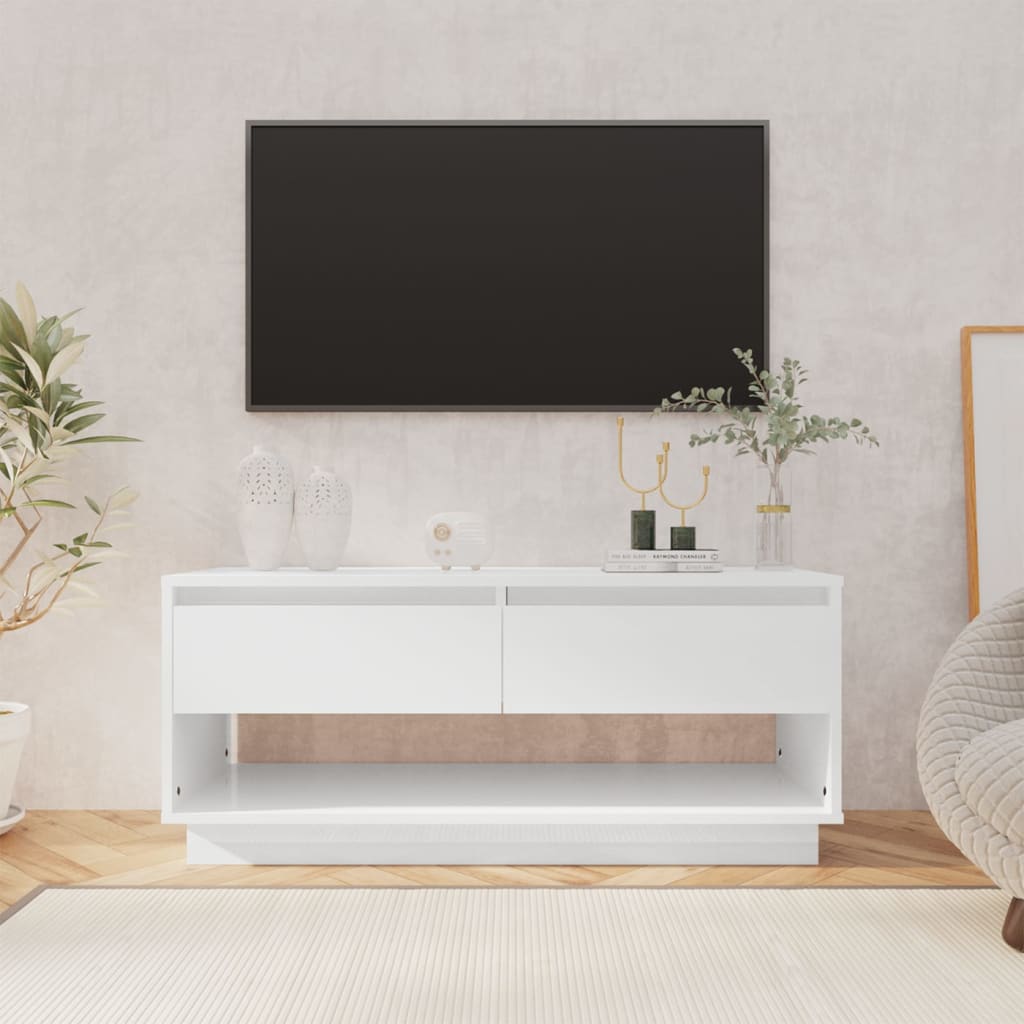 vidaXL TV skapītis, spīdīgi balts, 102x41x44 cm, skaidu plāksne