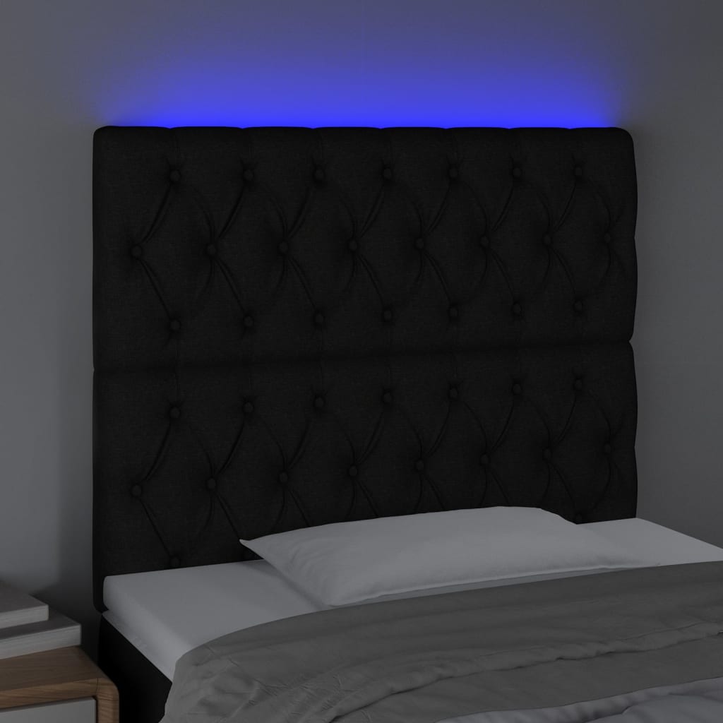 vidaXL gultas galvgalis ar LED, 90x7x118/128 cm, melns audums