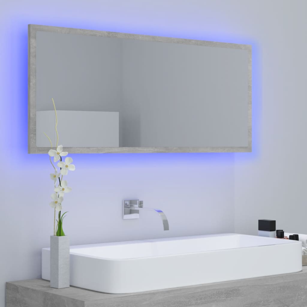 vidaXL vannasistabas spogulis, LED, pelēks, 100x8,5x37 cm, akrils