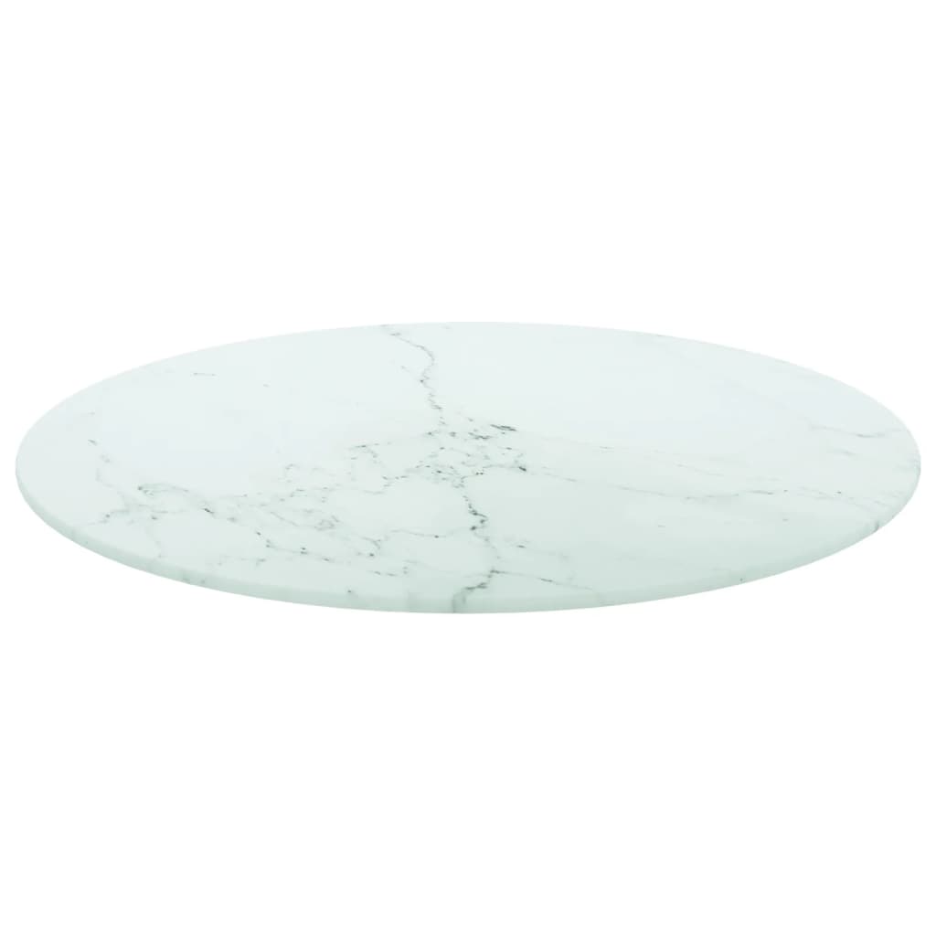 vidaXL galda virsma, balta, Ø50x0,8 cm, stikls ar marmora dizainu