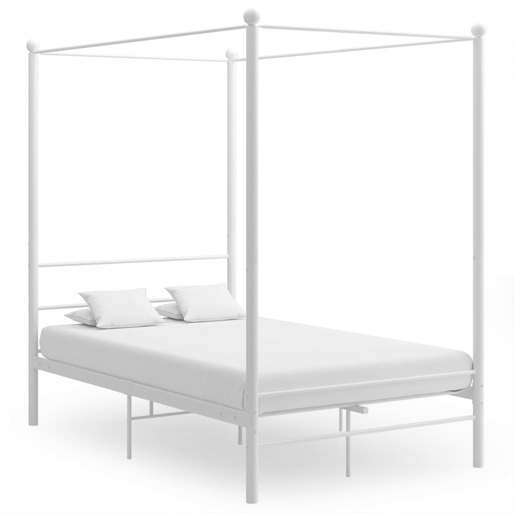 vidaXL gultas rāmis ar nojumi, balts, metāls, 140x200 cm