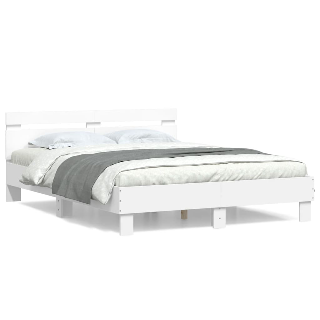 vidaXL gultas rāmis ar galvgali, balts, 150x200 cm, inženierijas koks