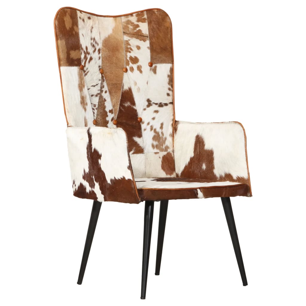 vidaXL atpūtas krēsls, brūns ar baltu, dabīgā āda