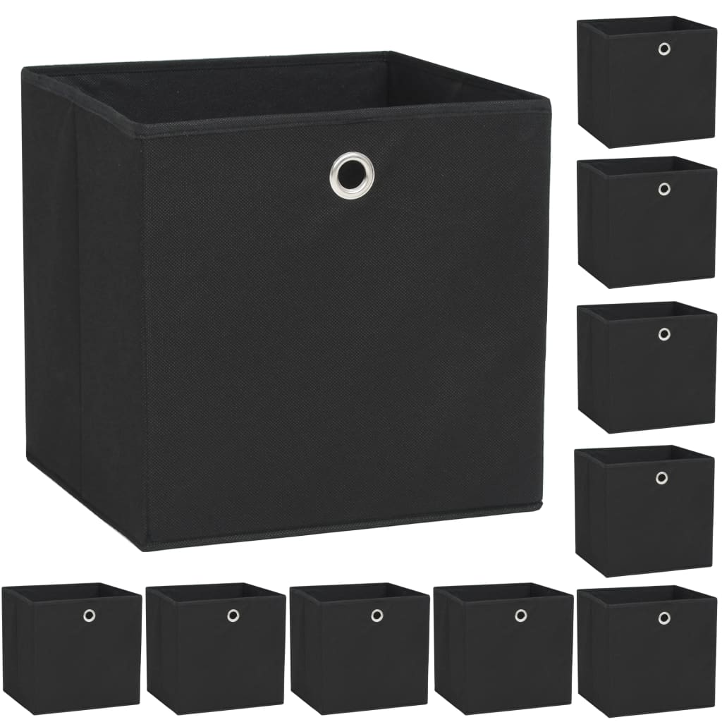 vidaXL uzglabāšanas kastes, 10 gab., 32x32x32 cm, melns neausts audums