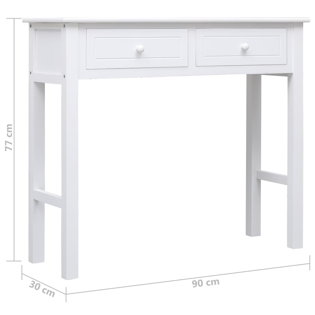 vidaXL konsoles galdiņš, 90x30x77 cm, balts koks