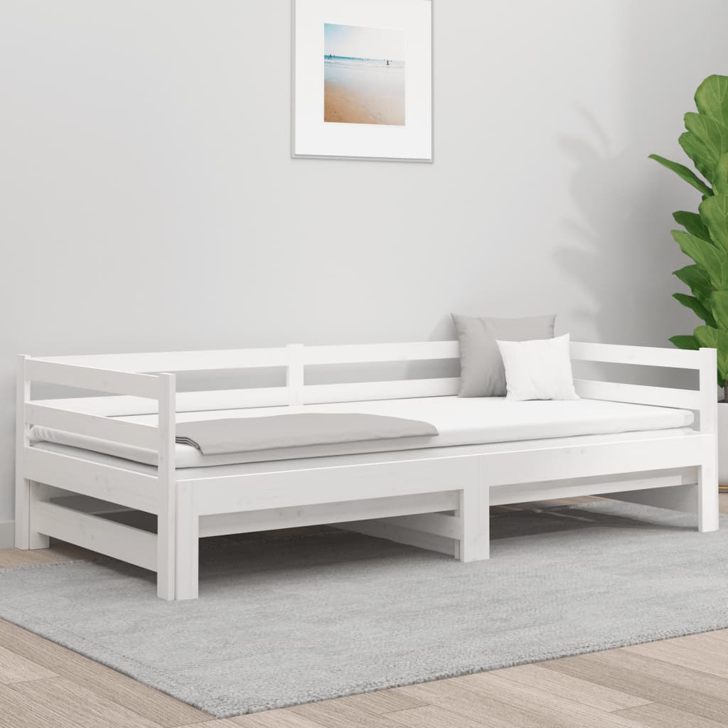vidaXL izvelkams dīvāns, balts, 80x200 cm, priedes masīvkoks
