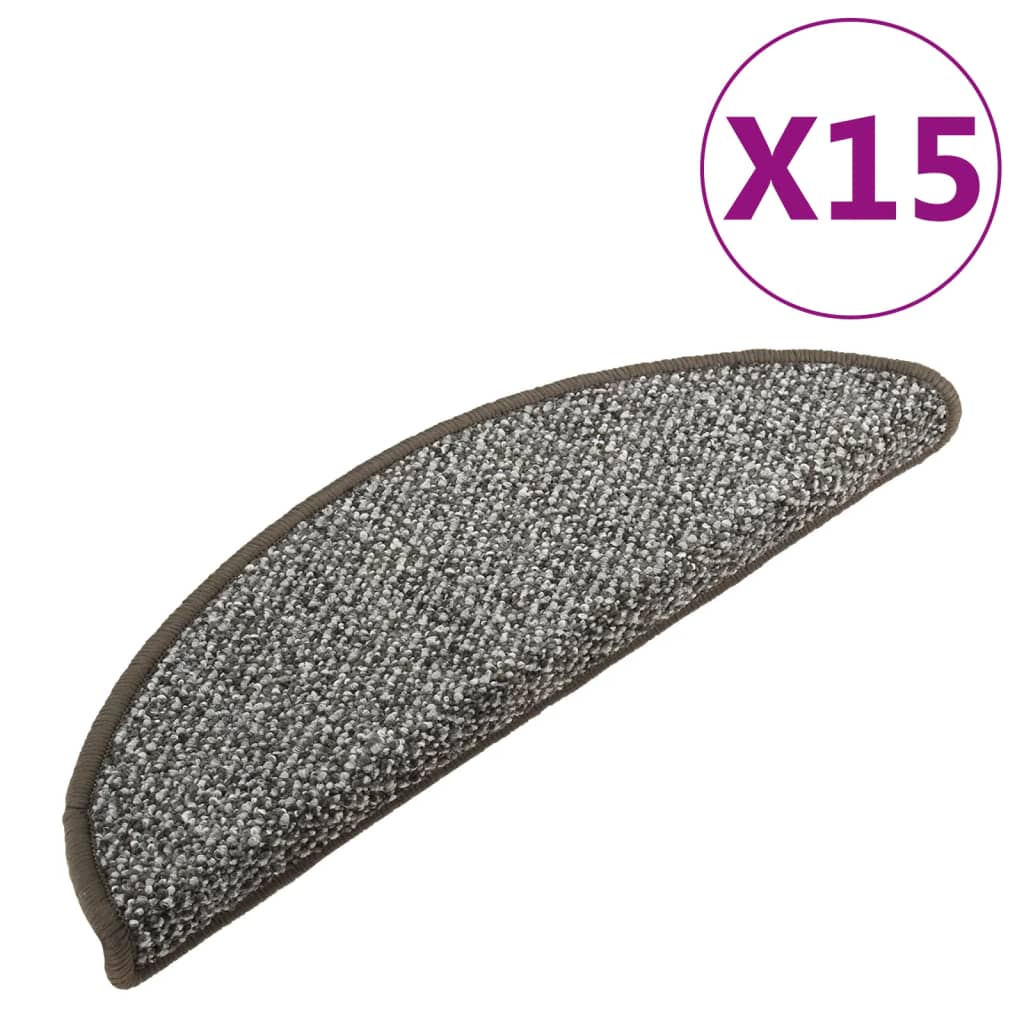 vidaXL kāpņu paklāji, 15 gab., antracītpelēki, 65x21x4 cm
