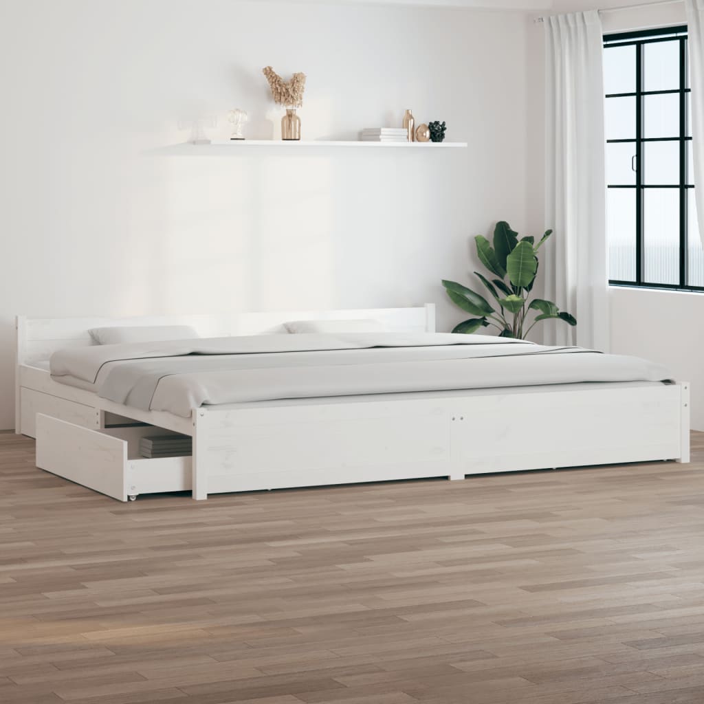 vidaXL gultas rāmis ar atvilktnēm, balts, 180x200 cm, divvietīgs
