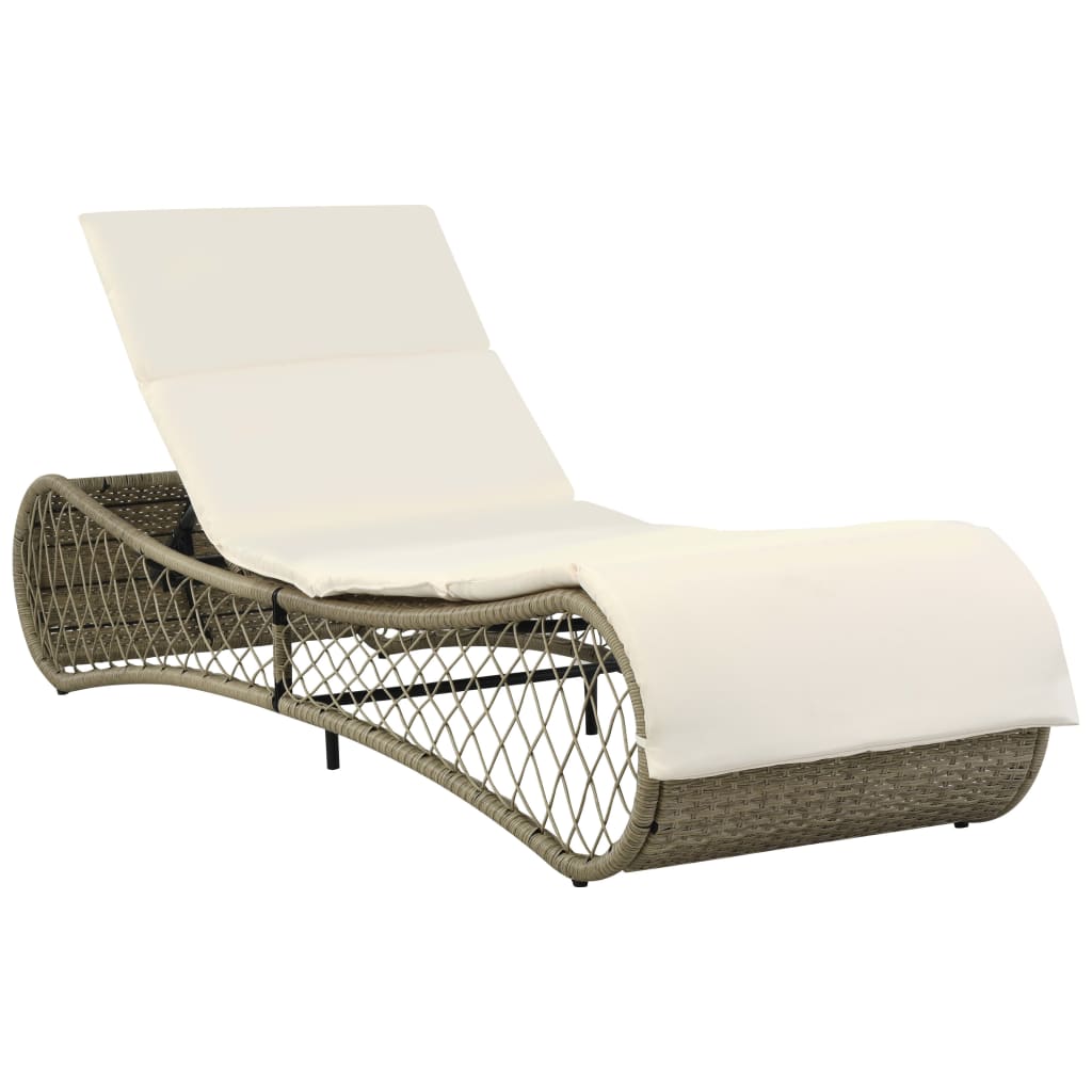 vidaXL sauļošanās krēsls ar matraci, PE rotangpalma, pelēks