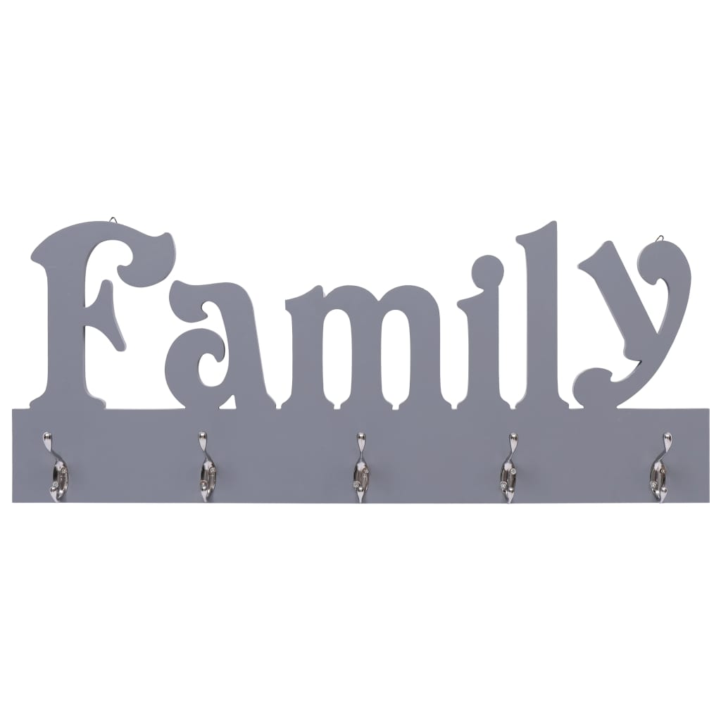 vidaXL sienas drēbju pakaramais FAMILY, pelēks, 74x29,5 cm