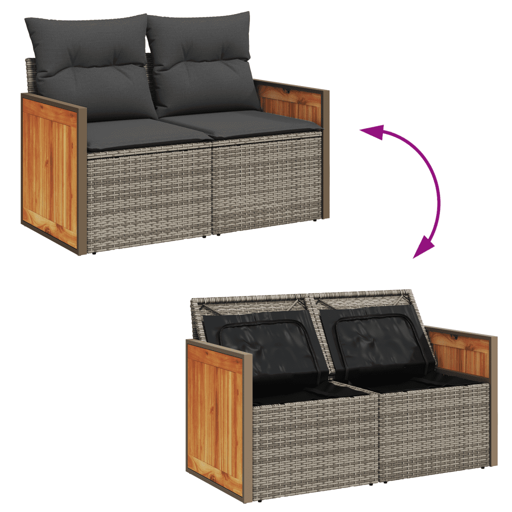 vidaXL 7-daļīgs dārza dīvāna komplekts, matrači, pelēka PE rotangpalma
