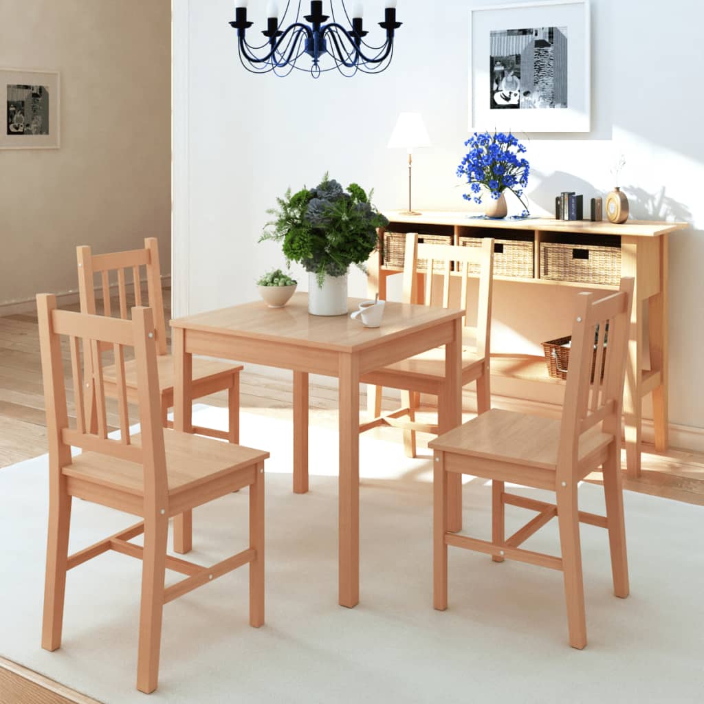 vidaXL virtuves mēbeļu komplekts - galds un krēsli, 5 gab., priede