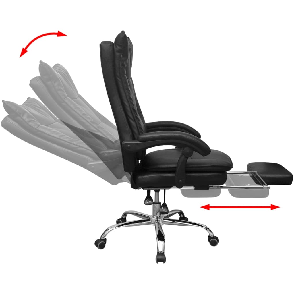 vidaXL atgāžams biroja krēsls ar kāju balstu, melns