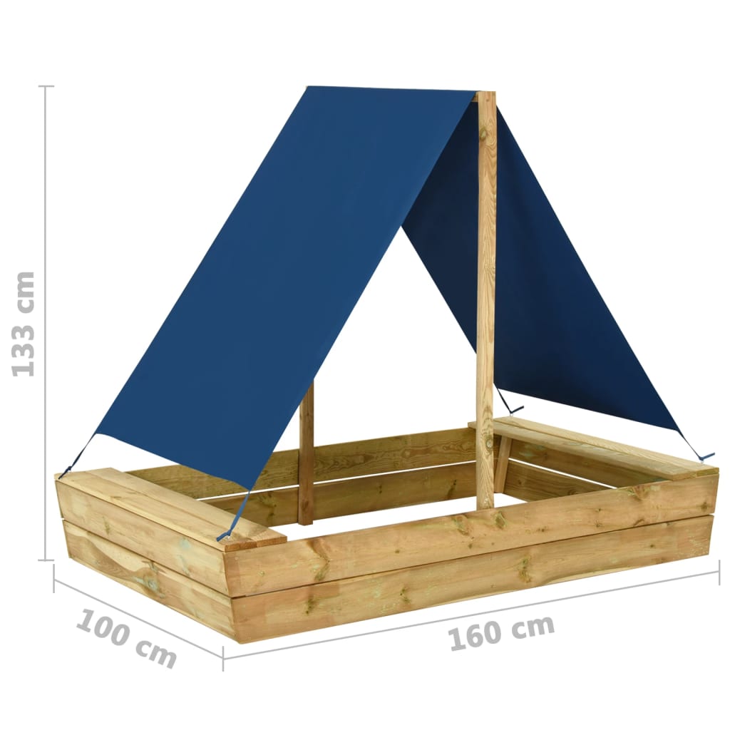 vidaXL smilšu kaste ar jumtu, 160x100x133 cm, impregnēts priedes koks