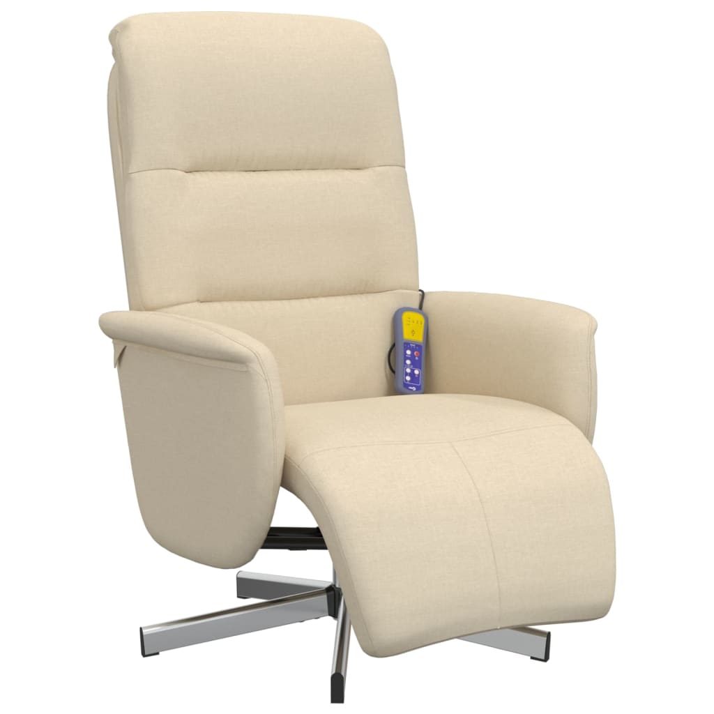 vidaXL masāžas krēsls ar kāju balstu, atgāžams, krēmkrāsas audums