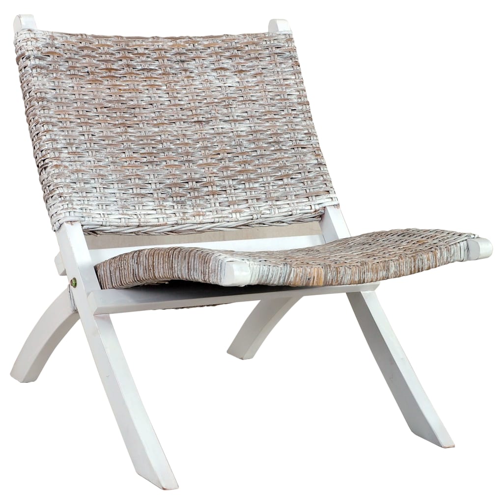 vidaXL atpūtas krēsls, balts, dabīga Kubu rotangpalma, sarkankoks