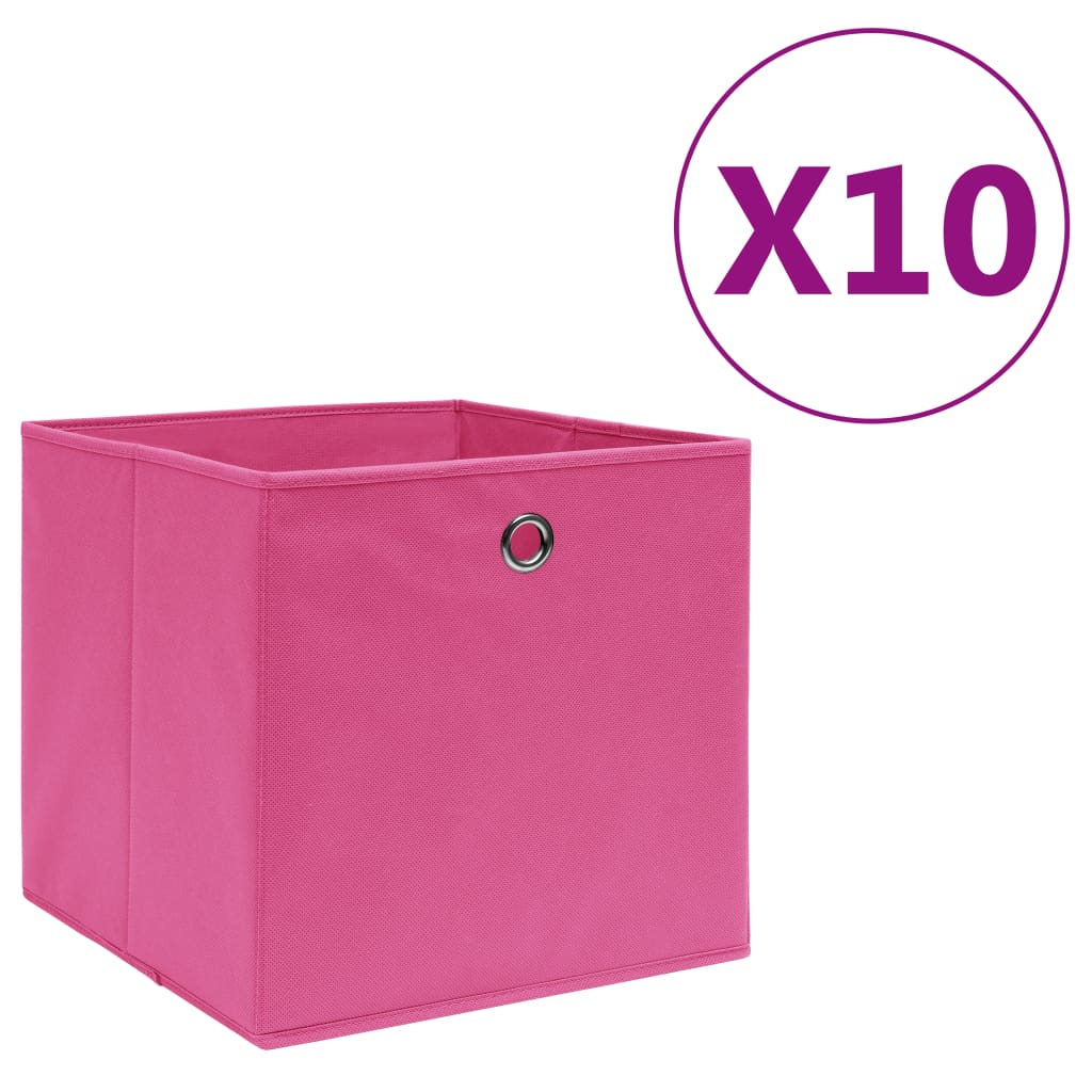 vidaXL uzglabāšanas kastes, 10 gab., 28x28x28 cm, rozā neausts audums