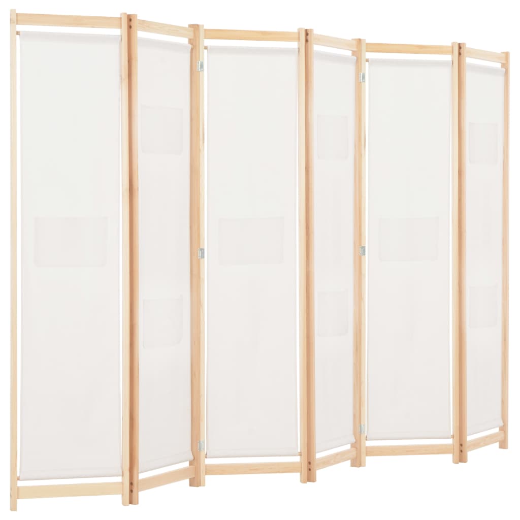 vidaXL 6-paneļu istabas aizslietnis, 240x170x4 cm, krēmkrāsas audums