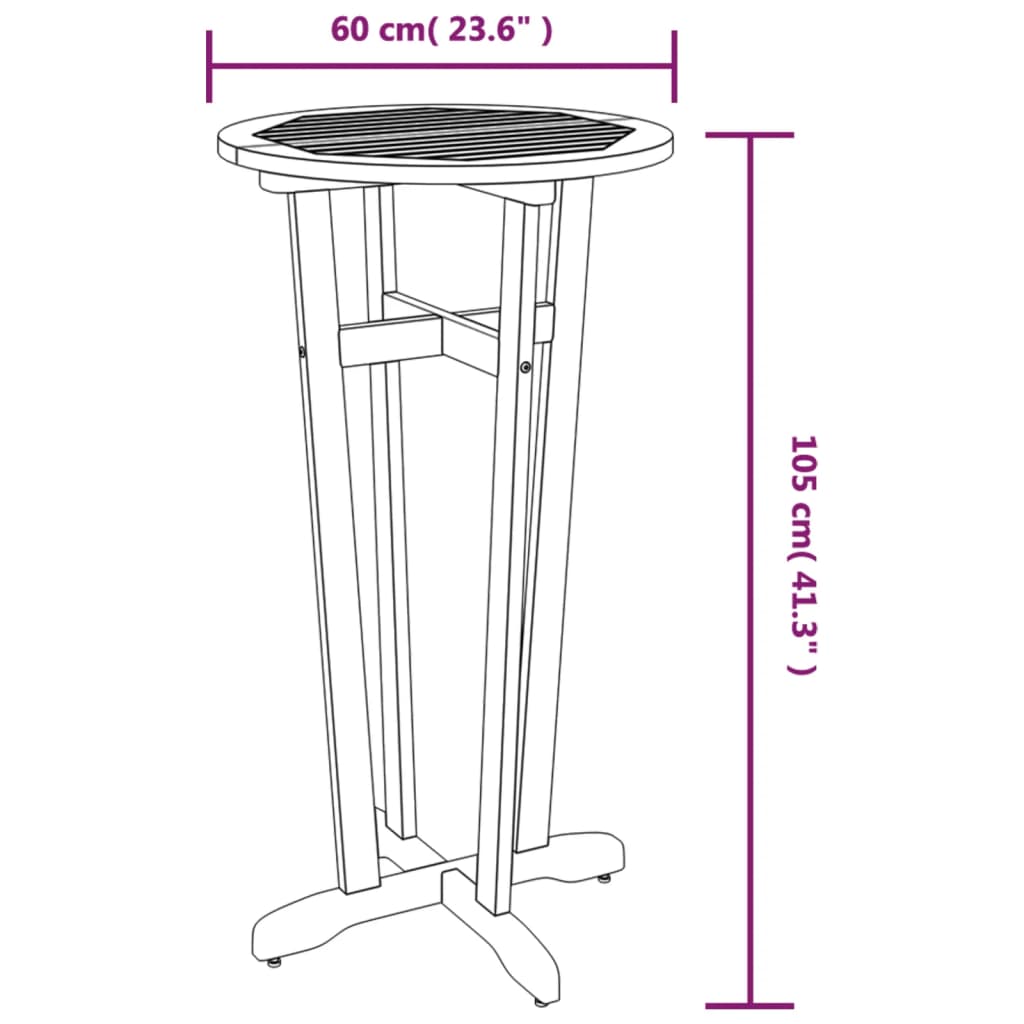 vidaXL dārza bāra galds, Ø60x105 cm, akācijas masīvkoks